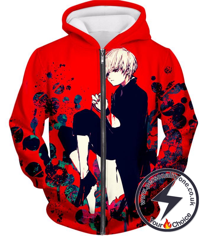 Tokyo Ghoul Drowned in Flesh and Blood Ken Kaneki Cool Anime Red Zip Up Hoodie